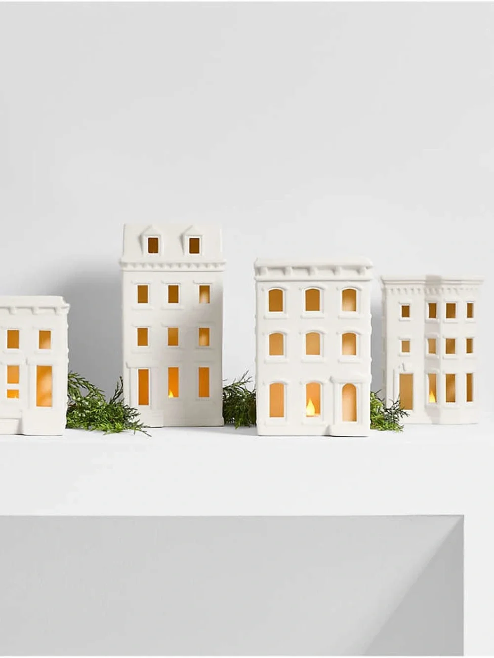 Crate & Barrel White Ceramic Holiday Gothic Revival Brownstone